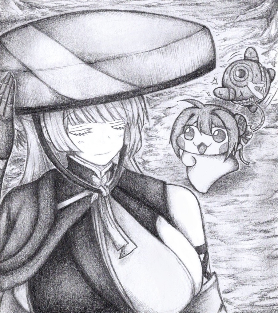 Doroと散歩するナユタの色紙イラスト 原画