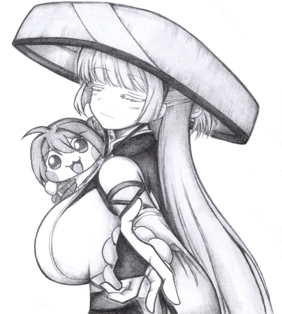 こちらを旅に誘うナユタとDoroの色紙イラスト 原画