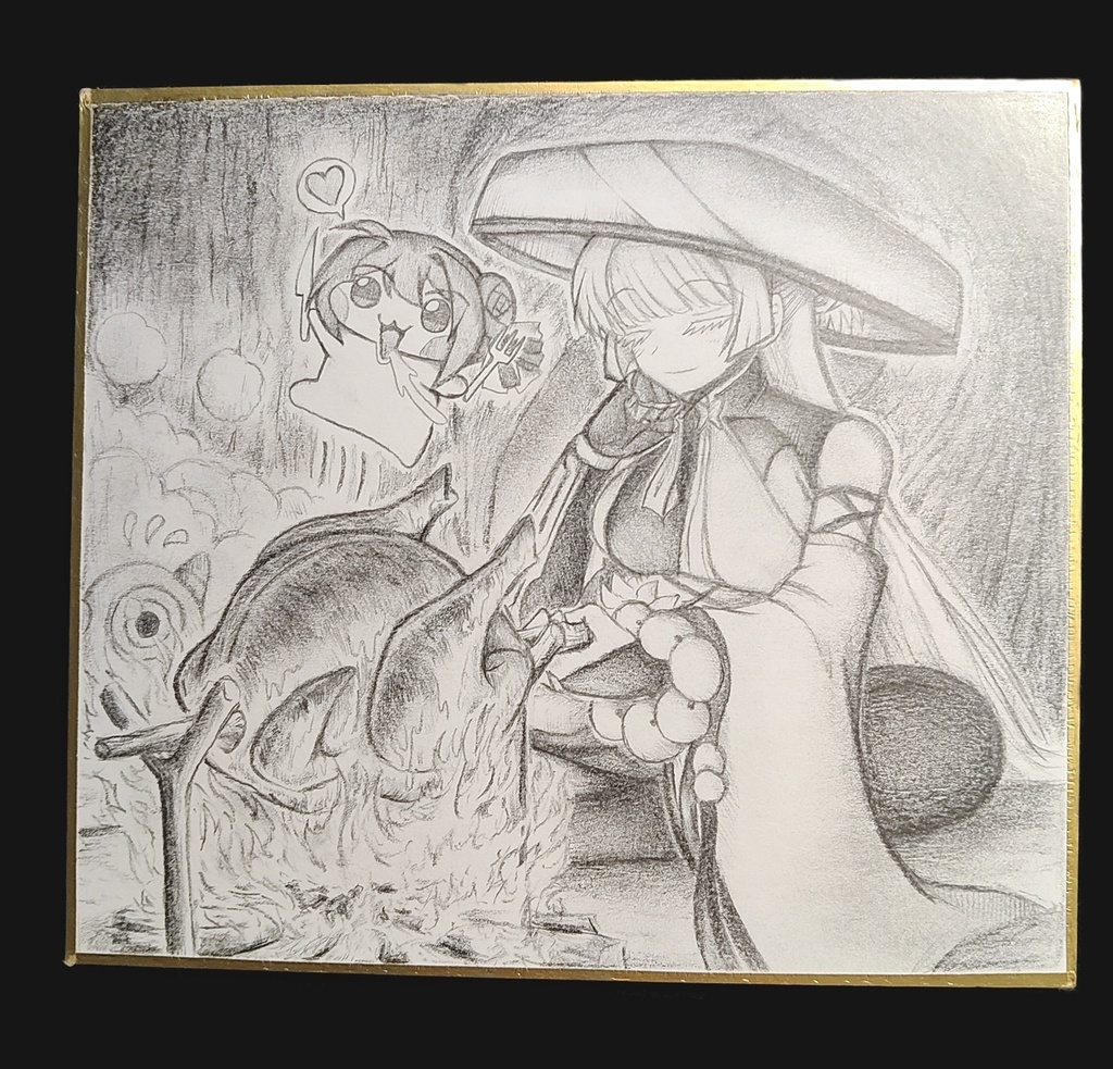 七面鳥を焼くナユタの色紙イラスト 原画