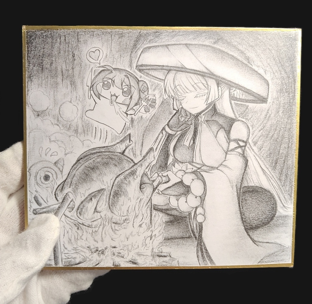 七面鳥を焼くナユタの色紙イラスト 原画