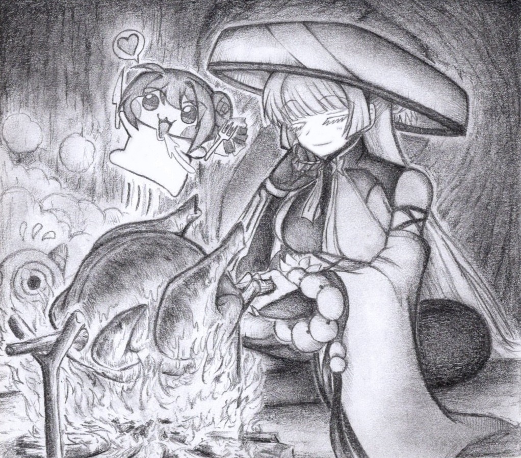 七面鳥を焼くナユタの色紙イラスト 原画