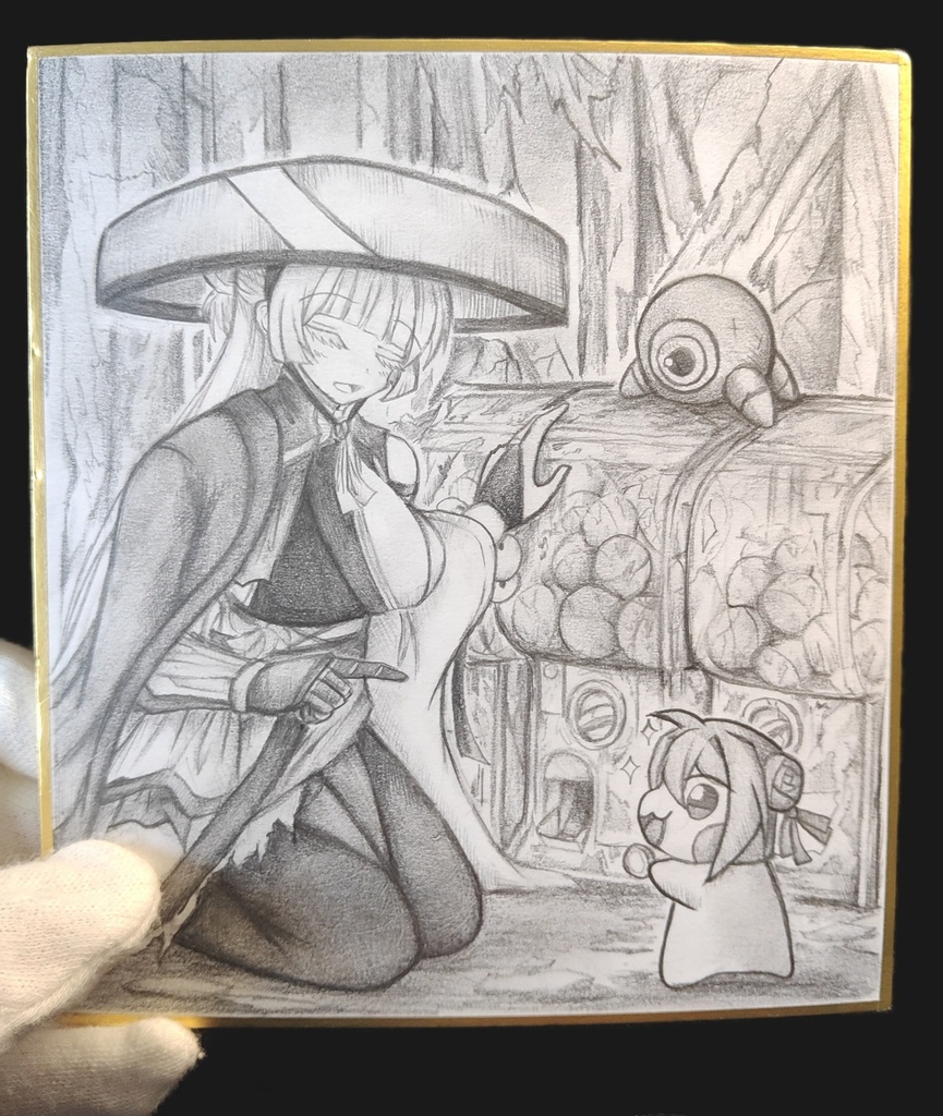 ガチャガチャを教えるナユタの色紙イラスト 原画