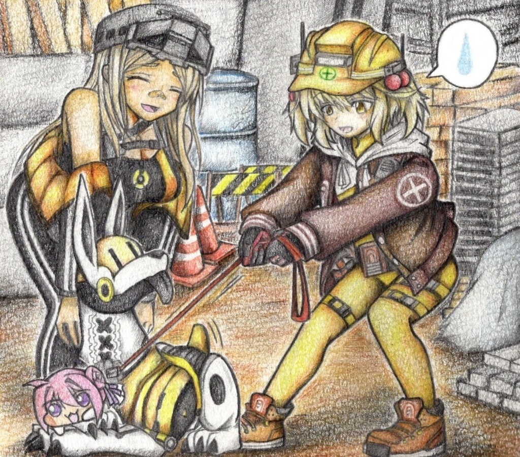 ボルトを散歩に連れて行こうとするリターの色紙イラスト 原画