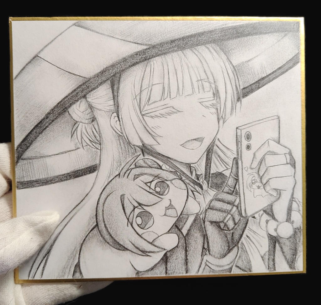 スマホを操作するナユタの色紙イラスト 原画