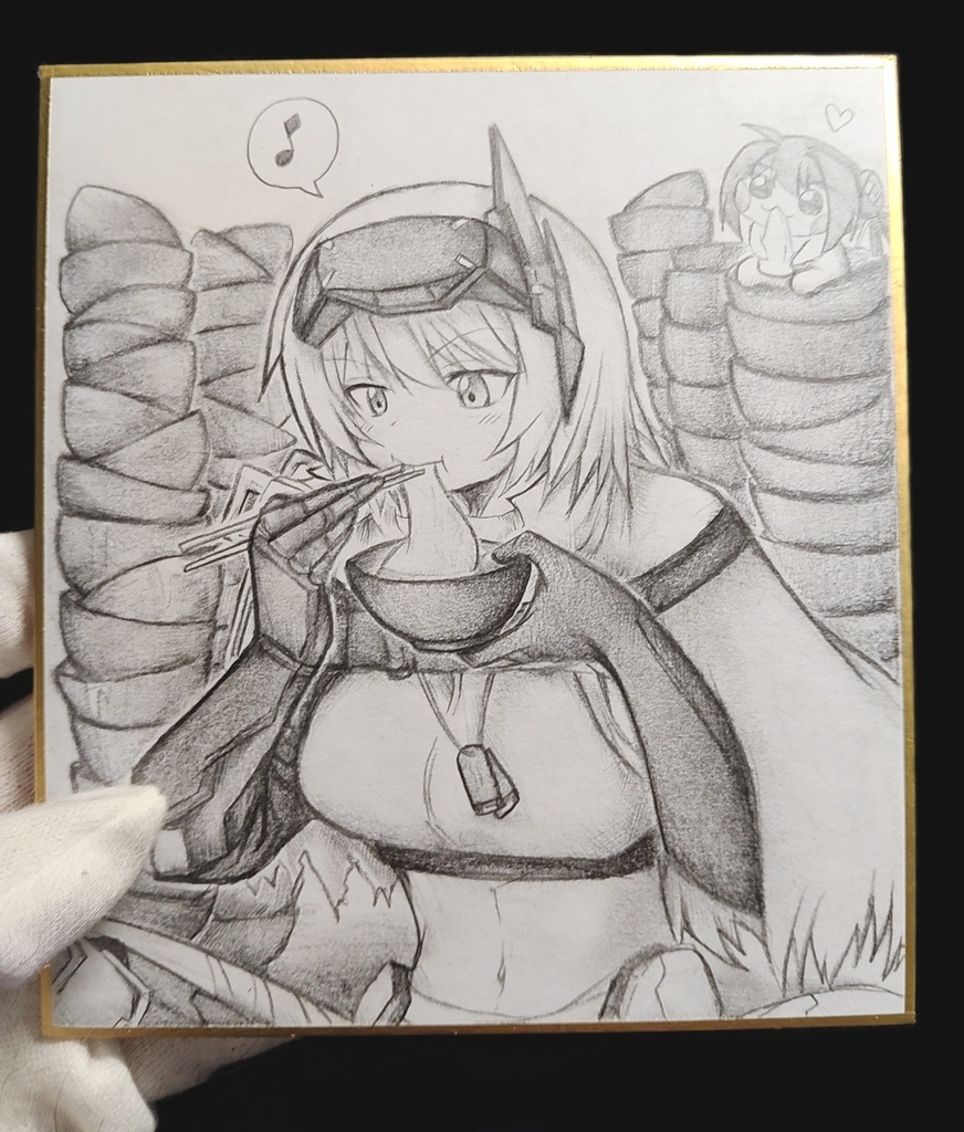 お餅を食べつくすスノホワの色紙イラスト 原画