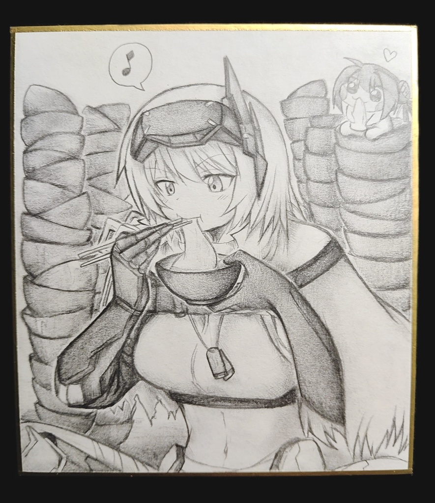 お餅を食べつくすスノホワの色紙イラスト 原画