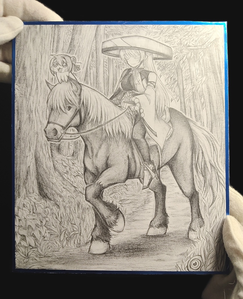 馬に乗って移動するナユタの色紙イラスト 原画