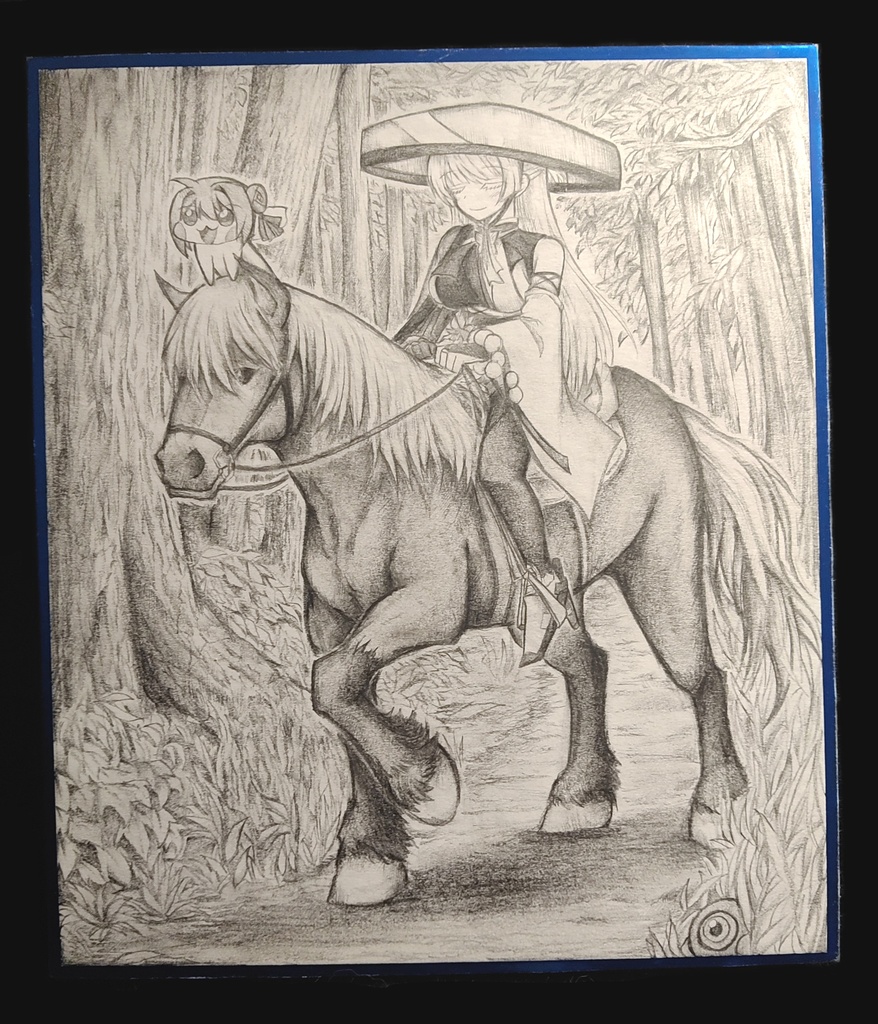 馬に乗って移動するナユタの色紙イラスト 原画