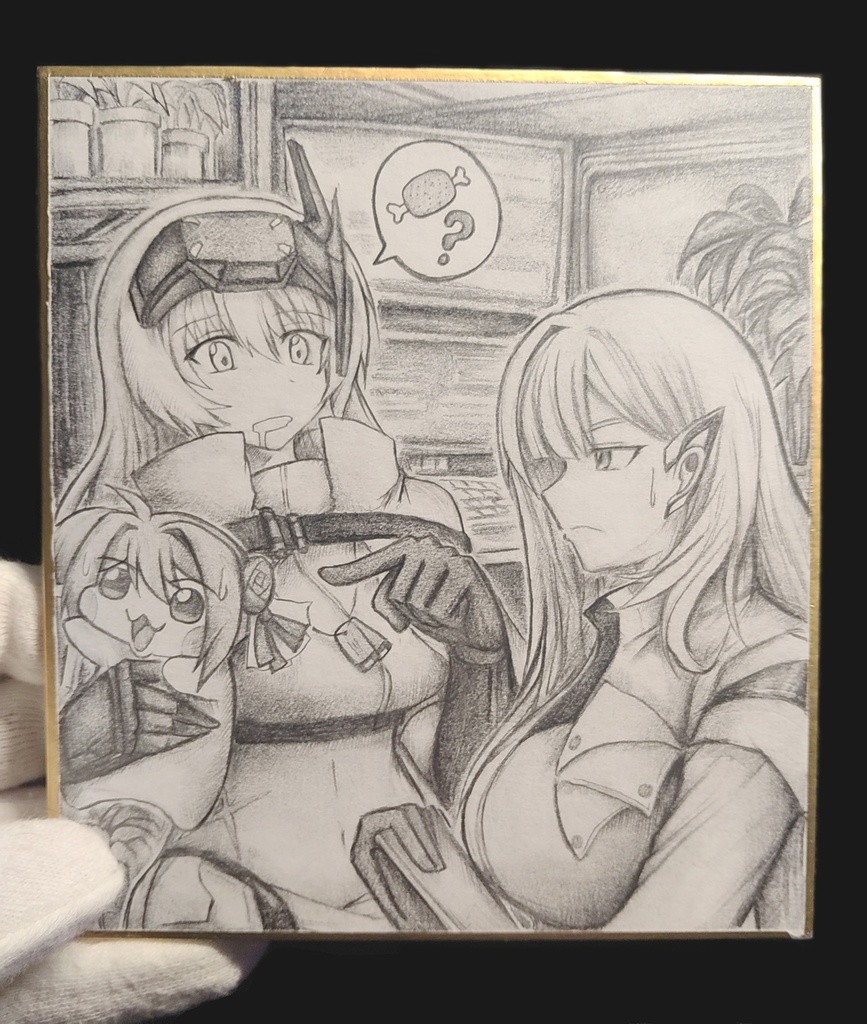 セシルに質問するスノーホワイトの色紙イラスト 原画