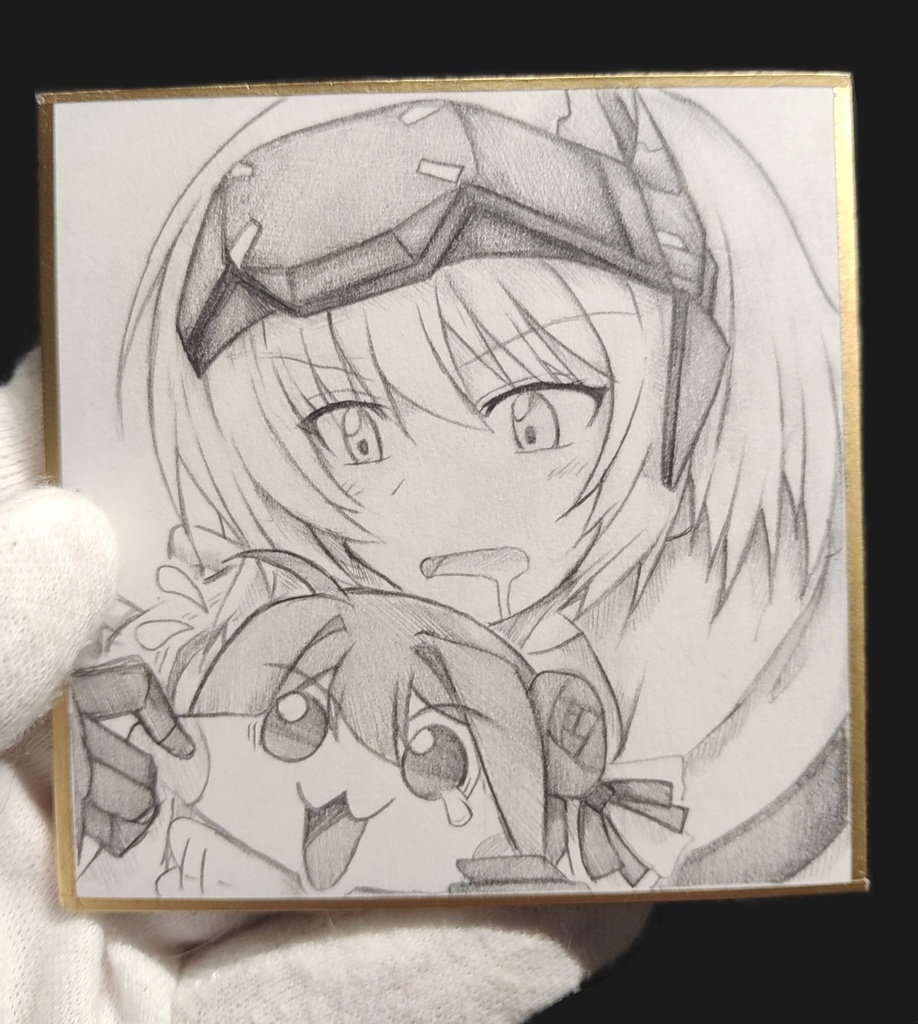 Doroの頬を引っ張るスノーホワイトの色紙イラスト 原画