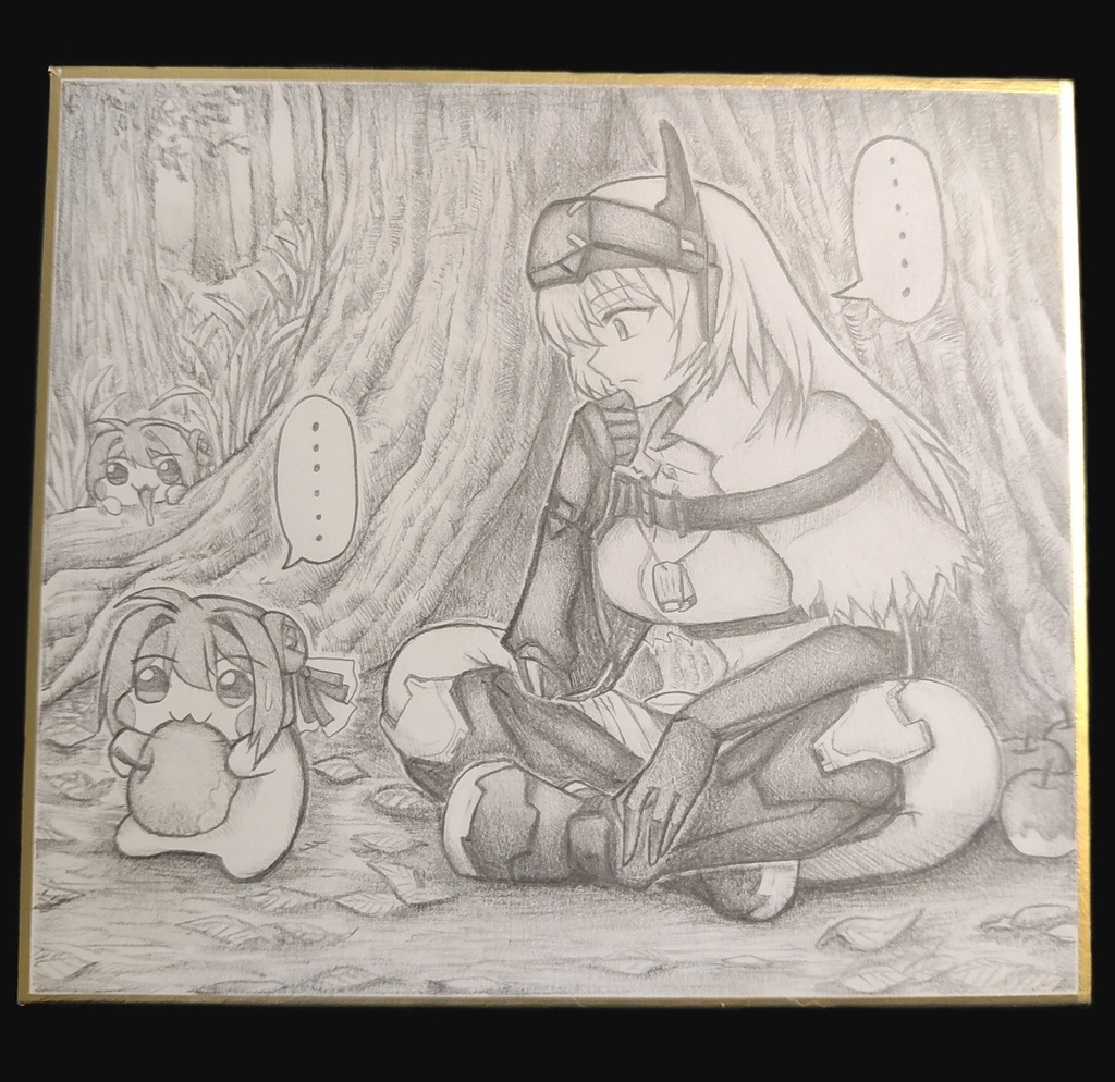 Doroを見つめるスノーホワイトの色紙イラスト 原画