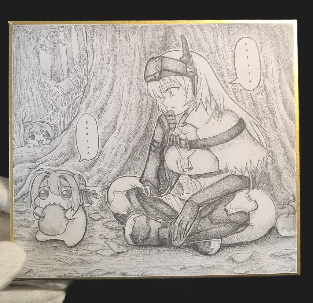 Doroを見つめるスノーホワイトの色紙イラスト 原画