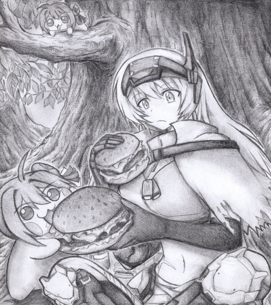 Doroにハンバーガーを分けるスノーホワイトの色紙イラスト 原画