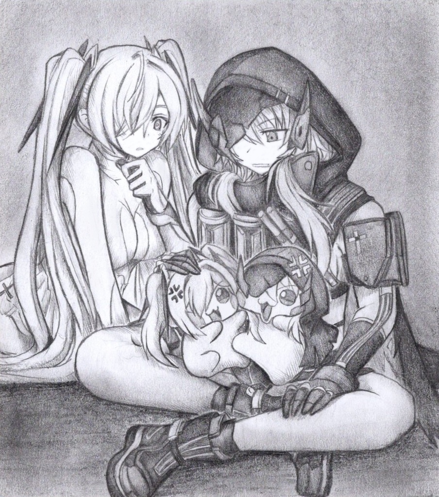 喧嘩しているシンDoroラとグレDoroの色紙イラスト 原画