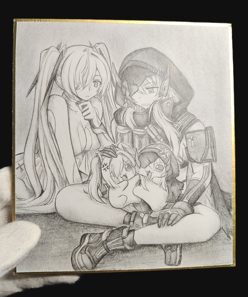 喧嘩しているシンDoroラとグレDoroの色紙イラスト 原画