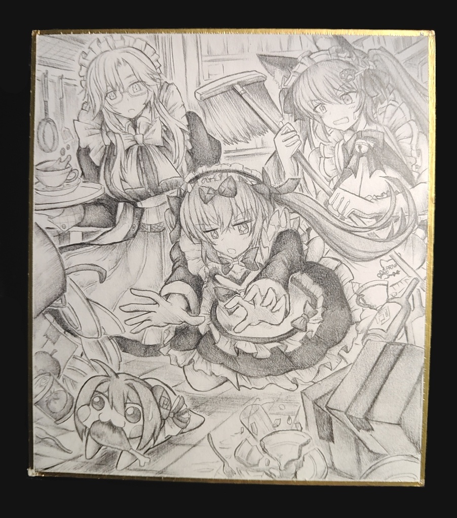 Doroを追いかけるメイドたちの色紙イラスト 原画