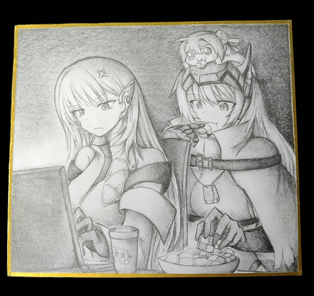 セシルの夜食を勝手に食べるスノーホワイトの色紙イラスト 原画