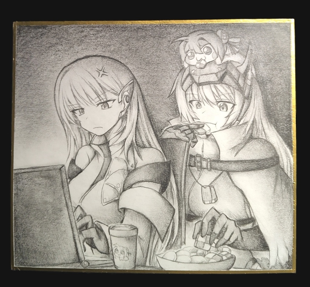 セシルの夜食を勝手に食べるスノーホワイトの色紙イラスト 原画