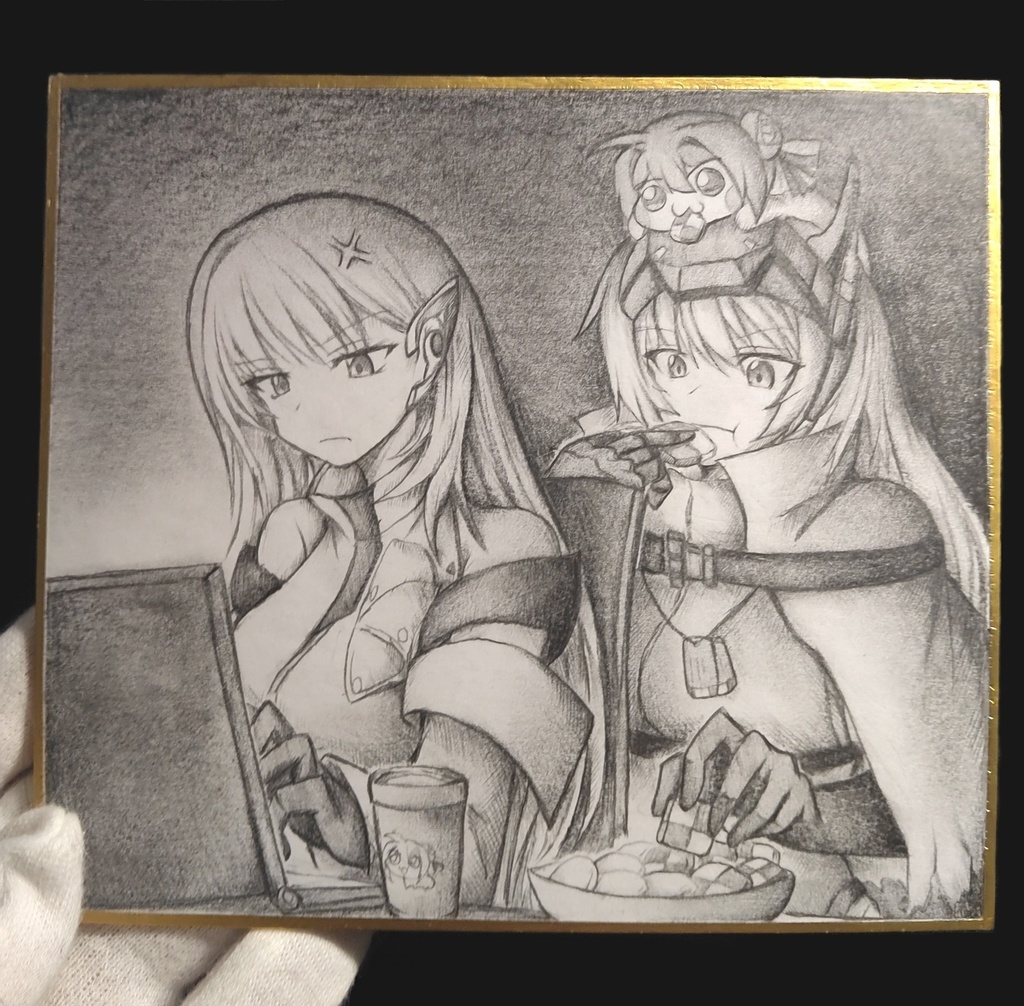 セシルの夜食を勝手に食べるスノーホワイトの色紙イラスト 原画