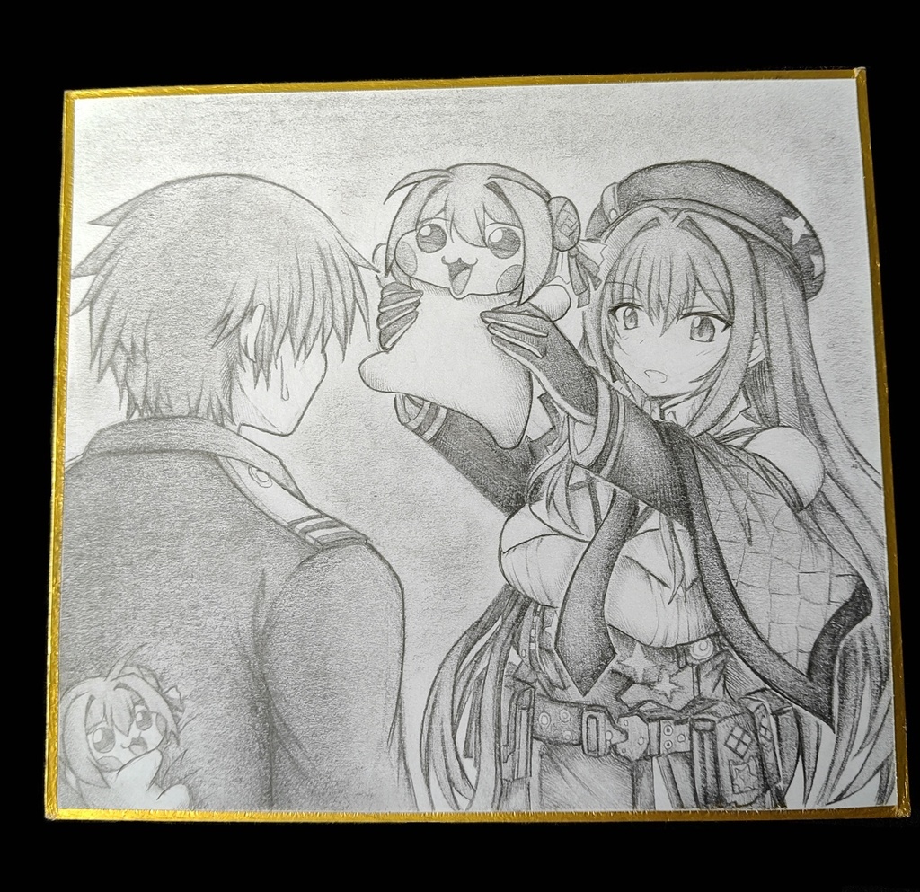 保護したDoroを指揮官に見せるラピの色紙イラスト 原画