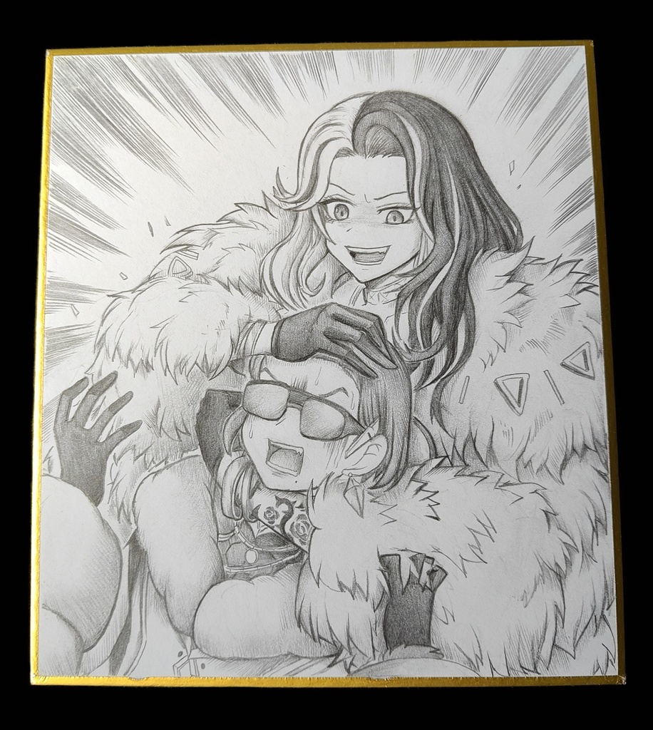 ヘッドロックをキメるロザンナの色紙イラスト 原画