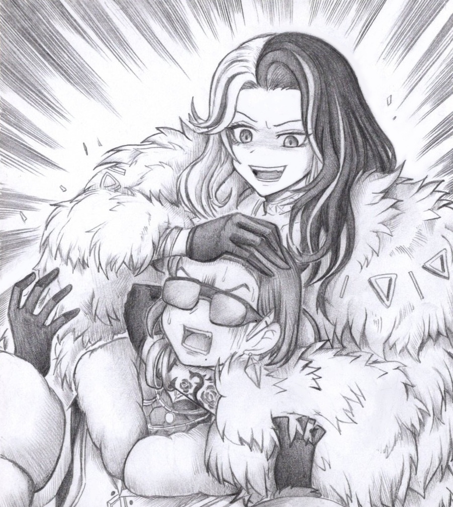 ヘッドロックをキメるロザンナの色紙イラスト 原画