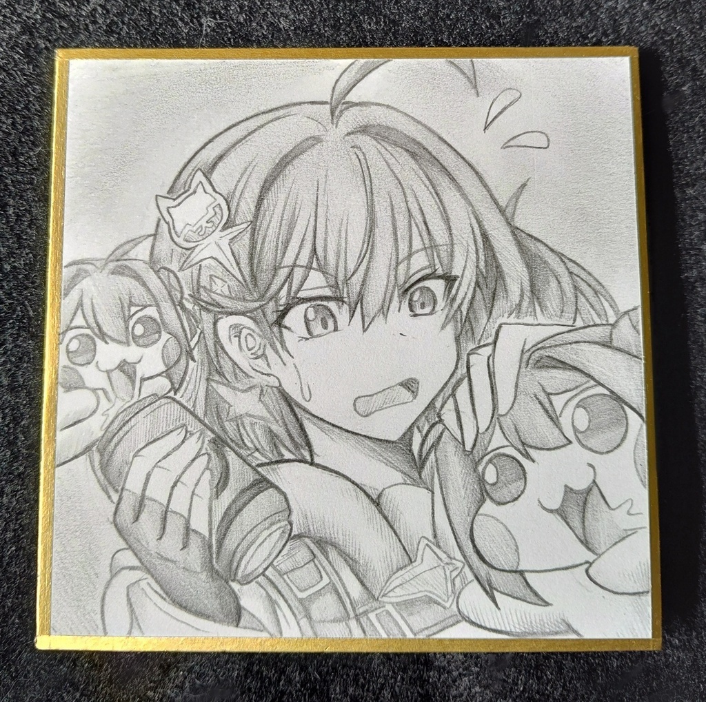 アニスの炭酸水を狙うDoroの色紙イラスト 原画