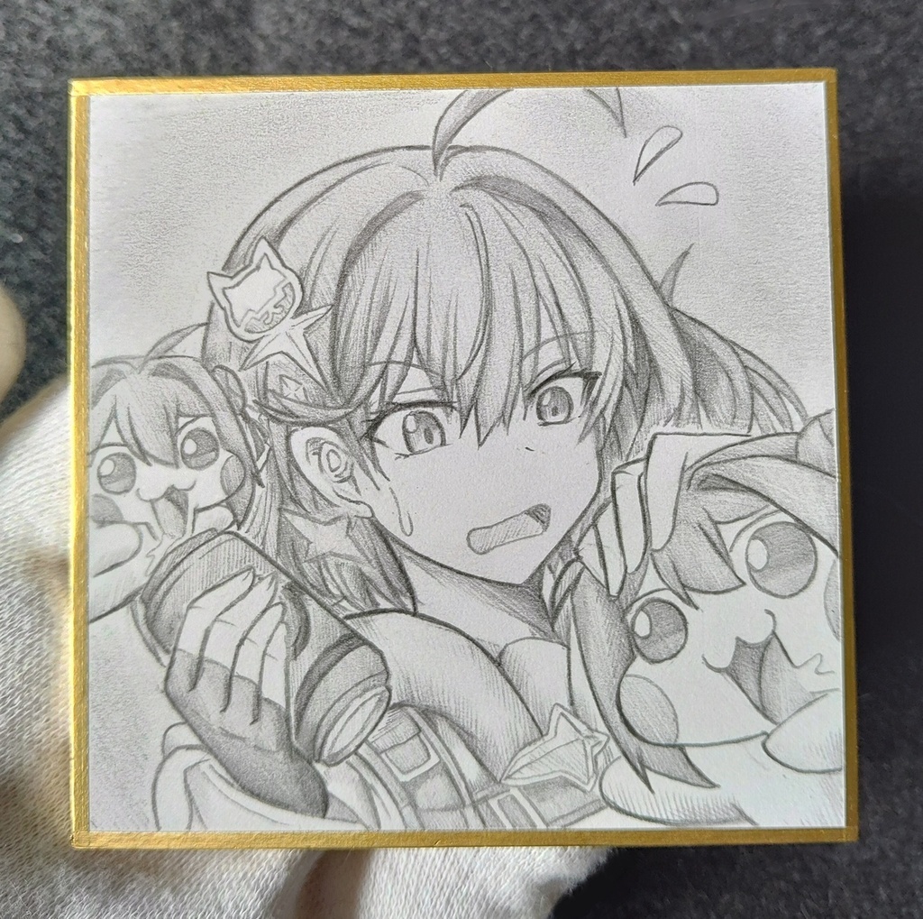 アニスの炭酸水を狙うDoroの色紙イラスト 原画