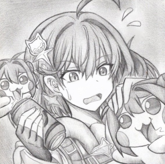 アニスの炭酸水を狙うDoroの色紙イラスト 原画