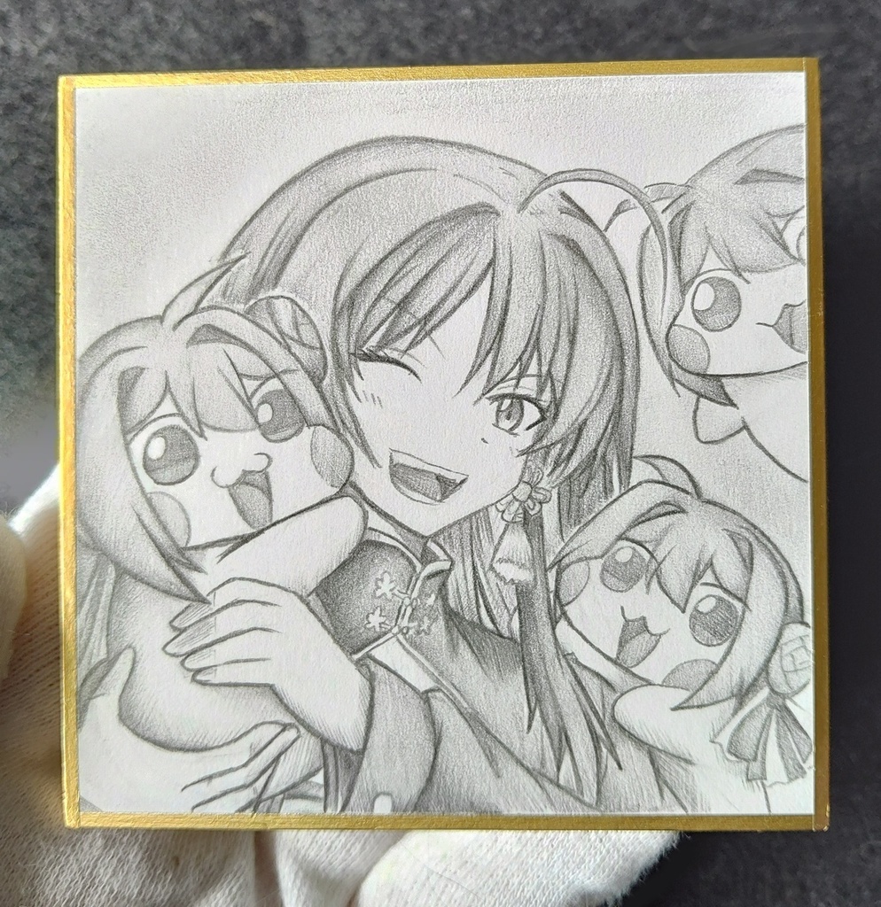 Doroと仲良しのモランの色紙イラスト 原画