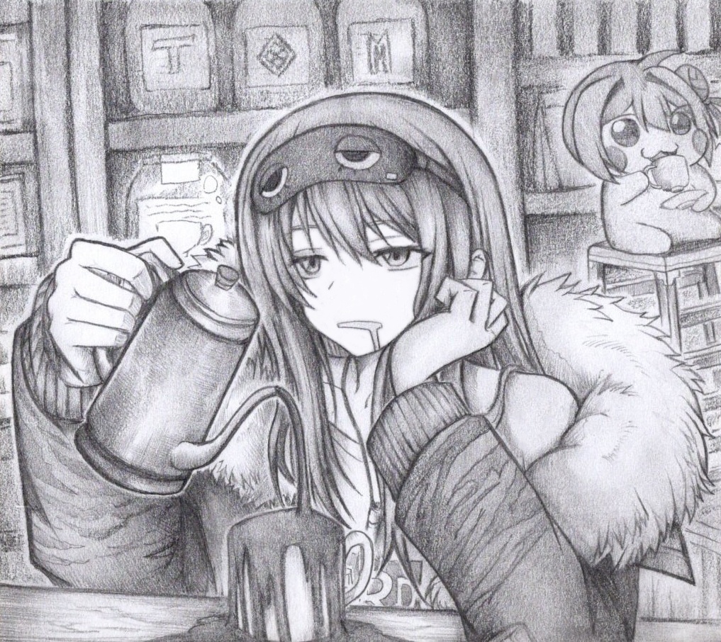 眠そうなプリムの色紙イラスト 原画