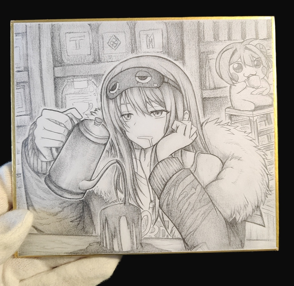 眠そうなプリムの色紙イラスト 原画