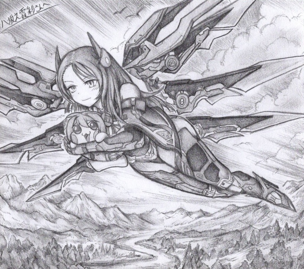 【八坂様限定】Doroを抱いて空を飛ぶイサベルの色紙イラスト 原画