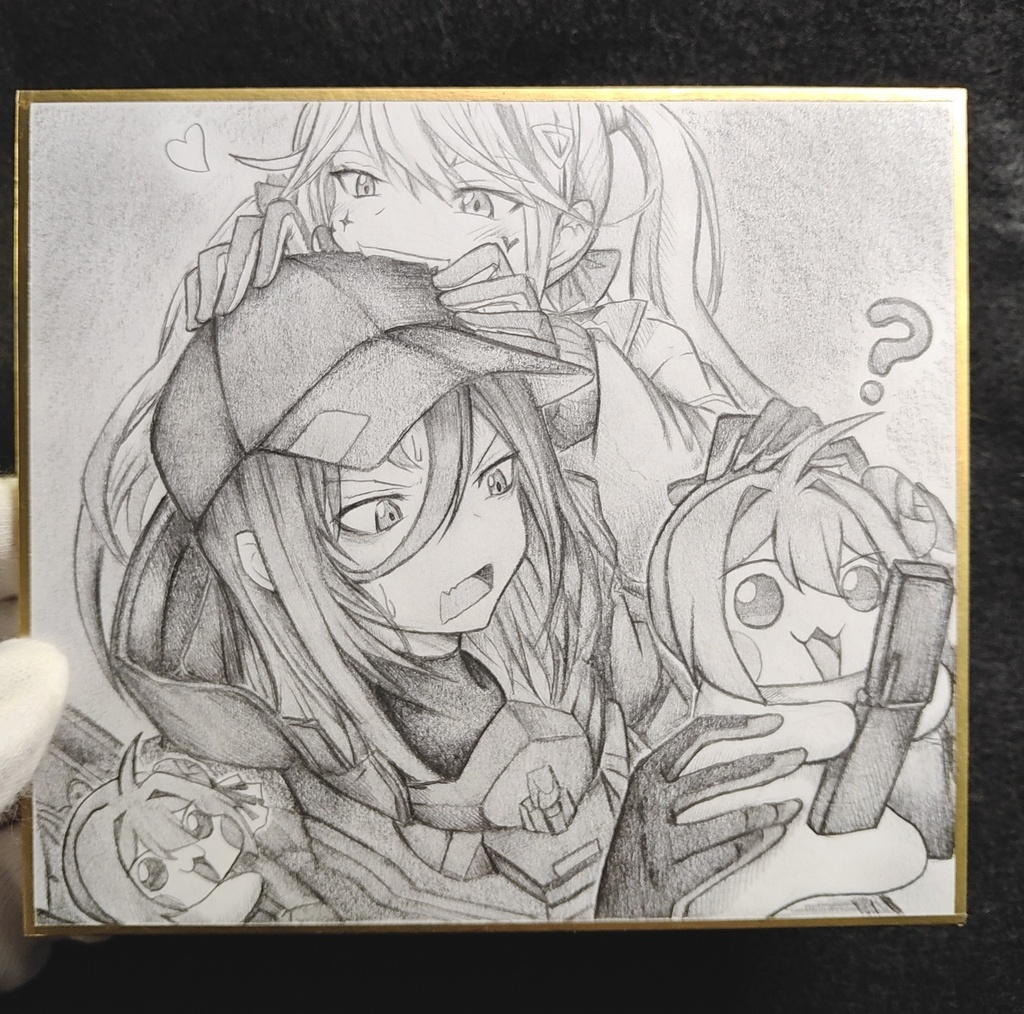 ジャッカルに懐かれ、Doroの行動に慌てているE.H.の色紙イラスト 原画