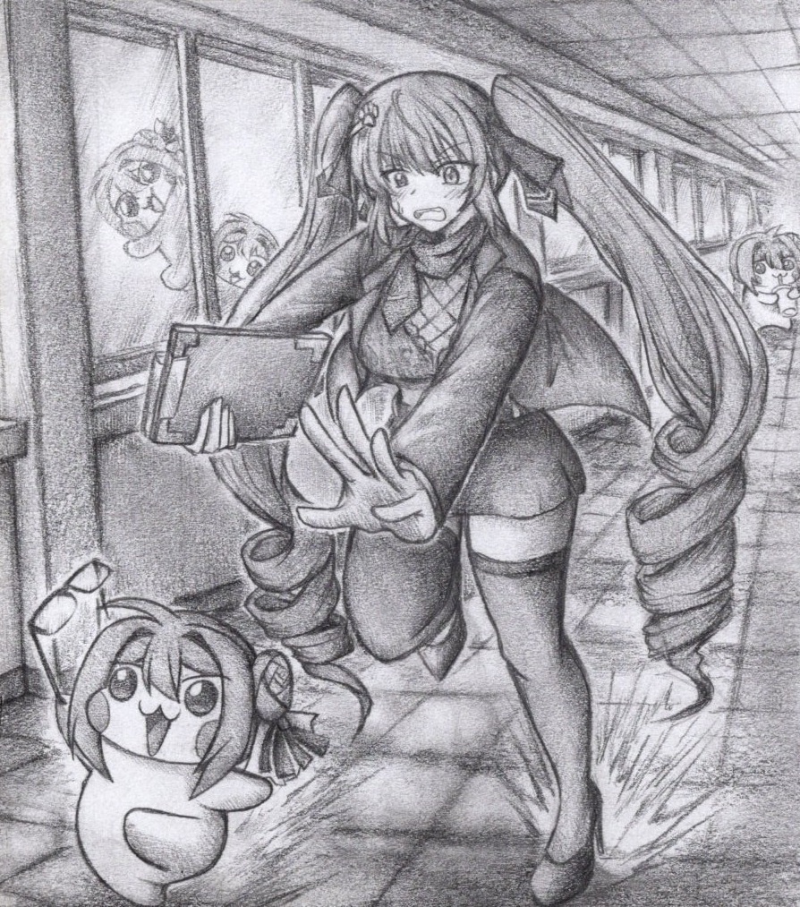 Doroを追いかけるプリバティ先生の色紙イラスト 原画