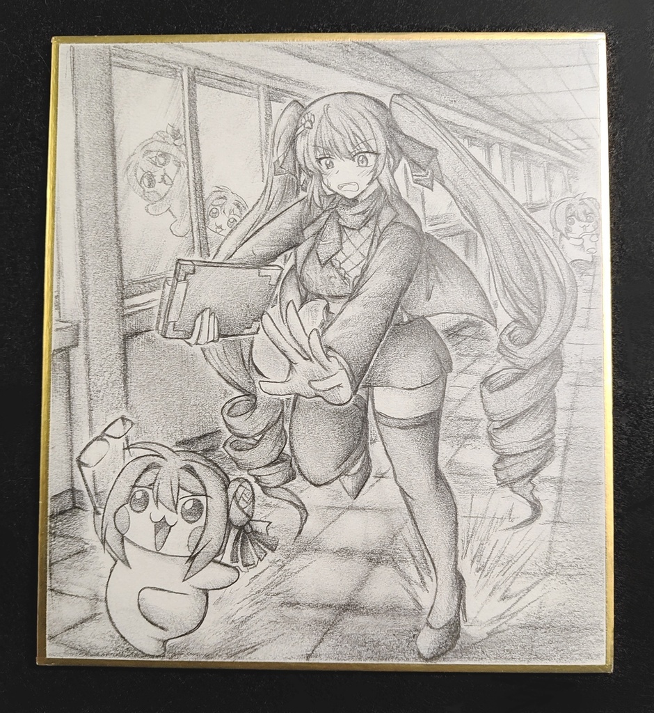 Doroを追いかけるプリバティ先生の色紙イラスト 原画