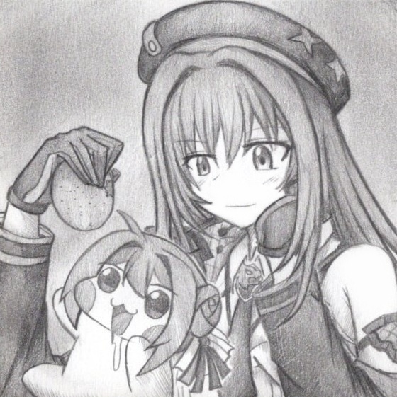 Doroにオレンジをあげるラピの色紙イラスト 原画