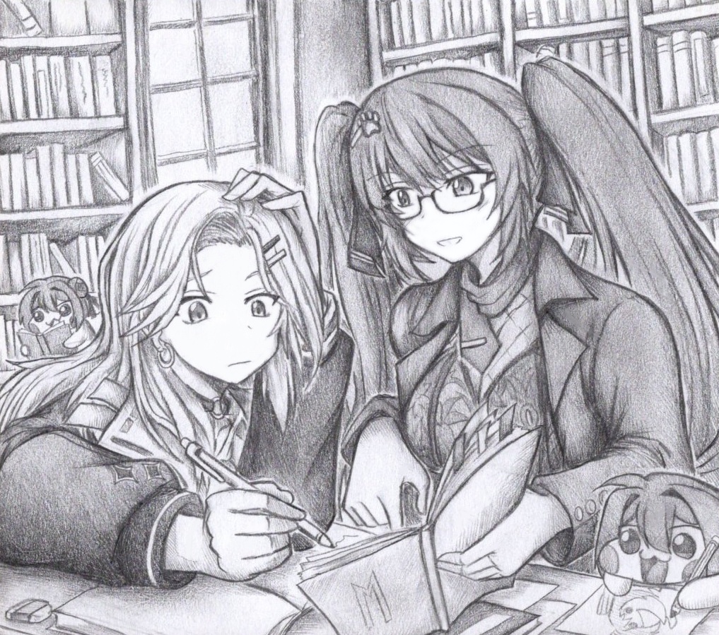 アインに勉強を教えるプリバティ先生の色紙イラスト 原画