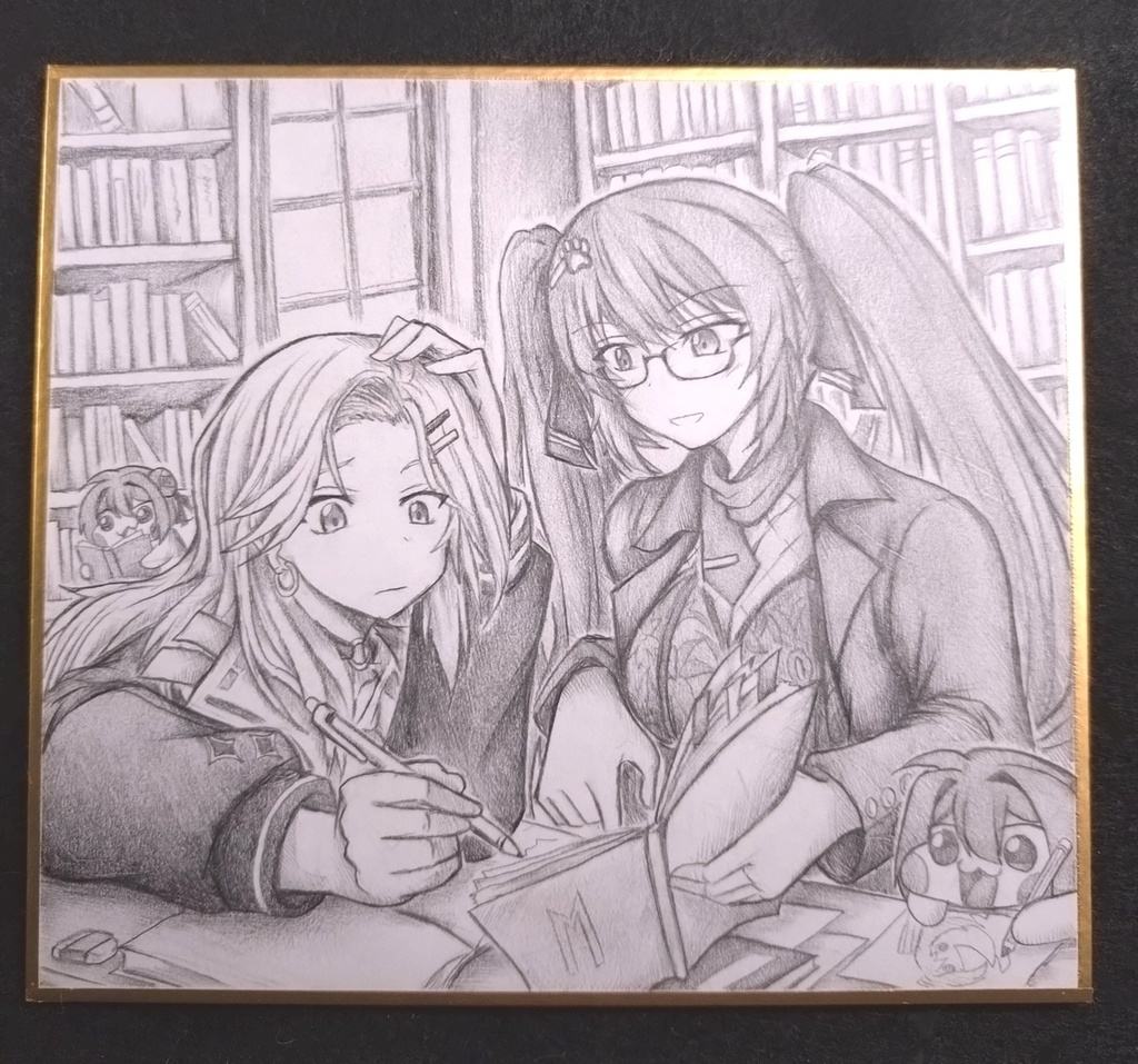 アインに勉強を教えるプリバティ先生の色紙イラスト 原画