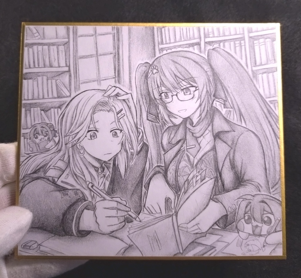 アインに勉強を教えるプリバティ先生の色紙イラスト 原画