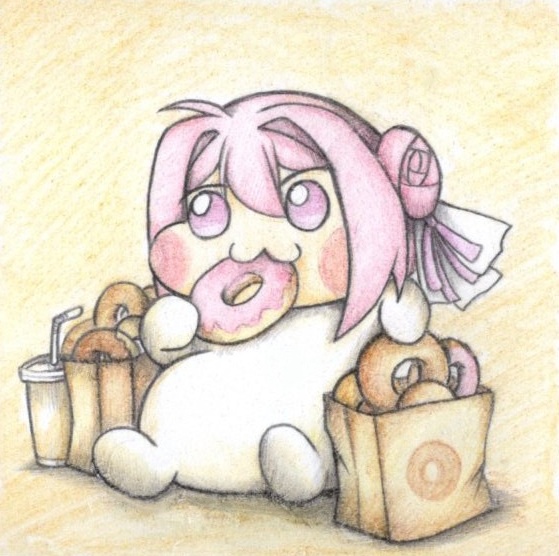 ちょっとおやつを食べ過ぎちゃってるDoroの色紙イラスト 原画