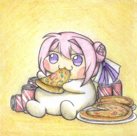 ピザをドカ食いするDoroの色紙イラスト 原画