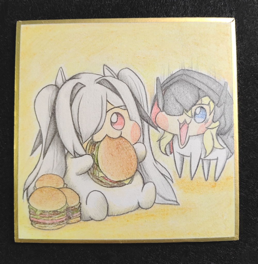 食べてるシンDoroラに驚くグレDoroの色紙イラスト 原画