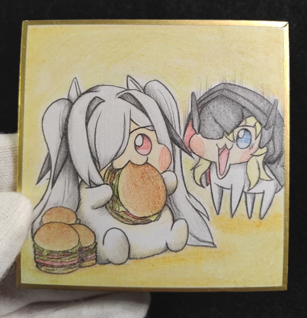 食べてるシンDoroラに驚くグレDoroの色紙イラスト 原画