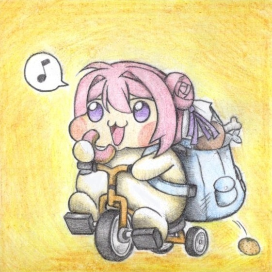 三輪車で移動するDoroの色紙イラスト 原画