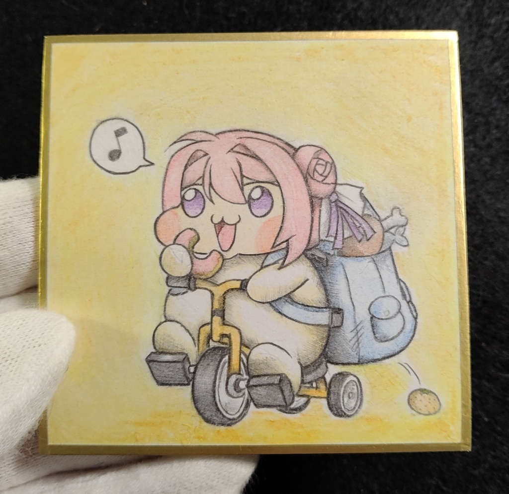 三輪車で移動するDoroの色紙イラスト 原画