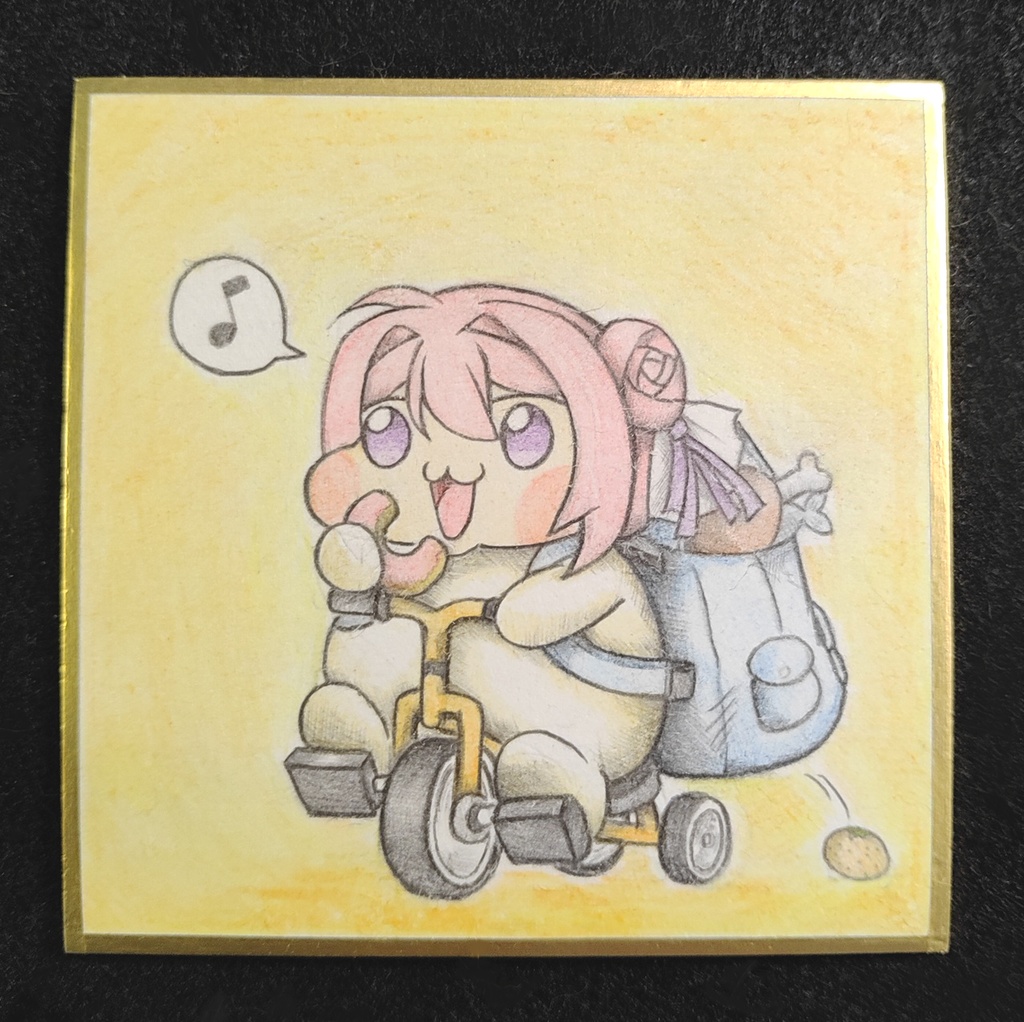 三輪車で移動するDoroの色紙イラスト 原画