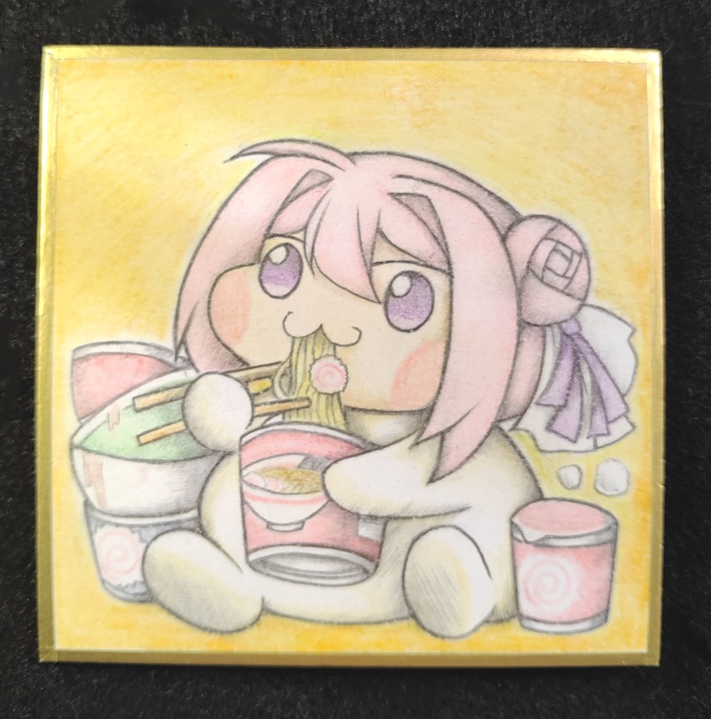 ラーメンを食べまくるDoroの色紙イラスト 原画