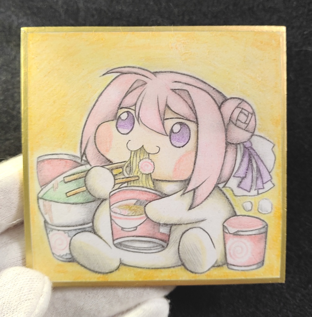 ラーメンを食べまくるDoroの色紙イラスト 原画