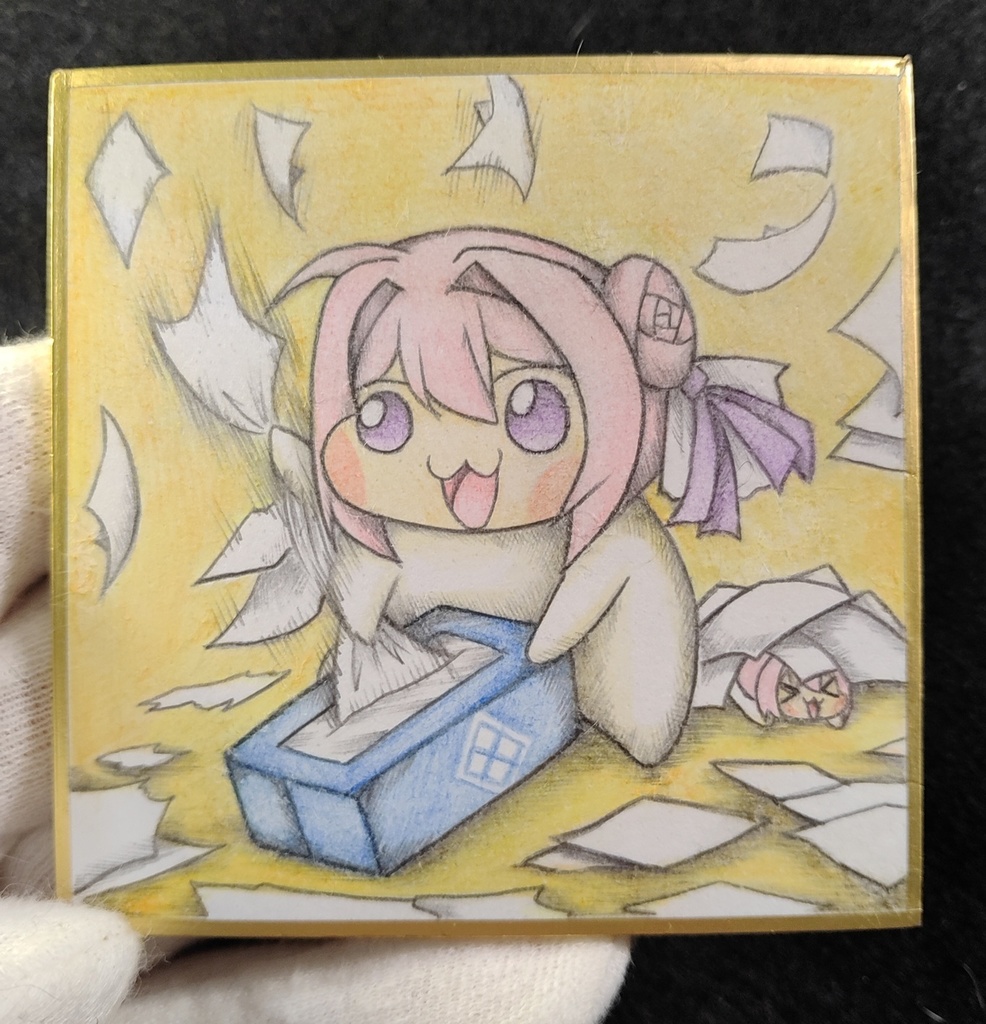 ティッシュで遊ぶDoroの色紙イラスト 原画